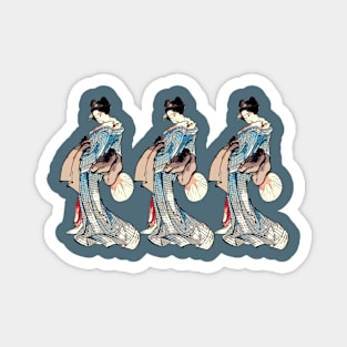 Three Little Maids Blue - Japanese Woodcut Inspired Magnet