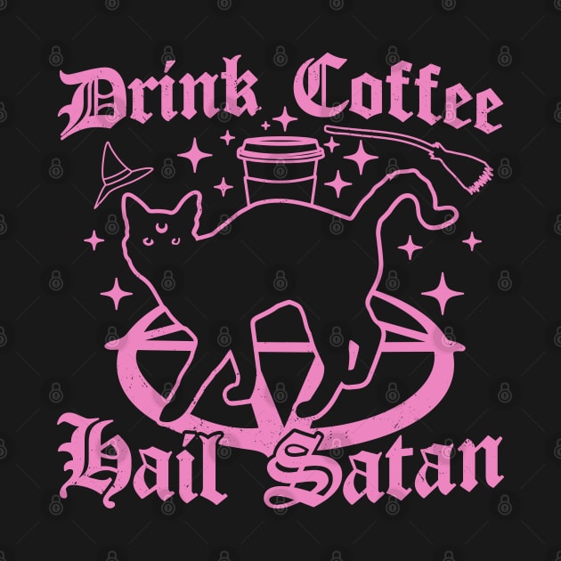 Drink Coffee Hail Satan - Black Cat - Pastel Goth Halloween by OrangeMonkeyArt