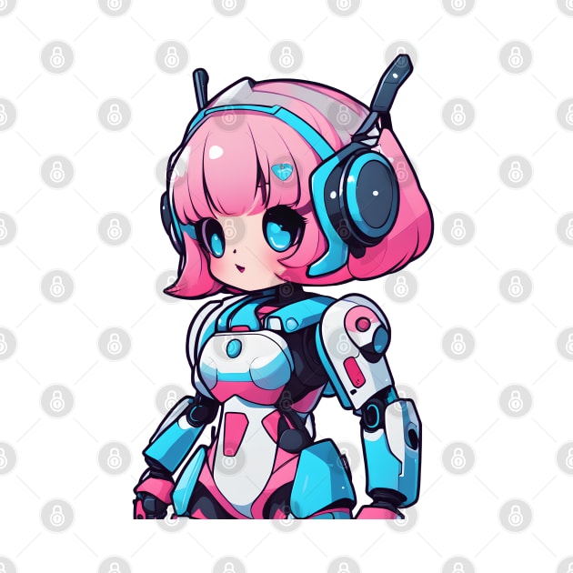 Cute bubblegum robot girl by InkPulse