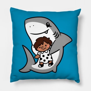 Shark Pup Morgan & Their Doll (Medium Tones, Shag, Smock Dress) Pillow