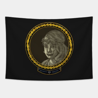 Melancholy Girl (frame gold celtic rope space) Tapestry