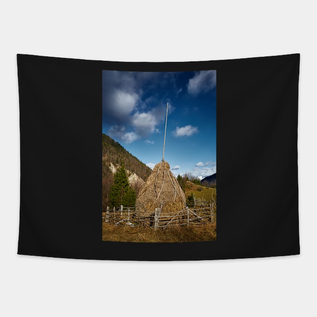 Hay stacks and mountains Tapestry by naturalis