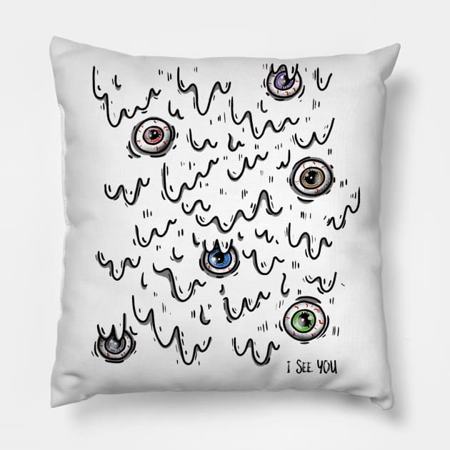 I see you, Spooky Halloween Illustration, Modern, Creepy eyes Pillow by EquilibriumArt