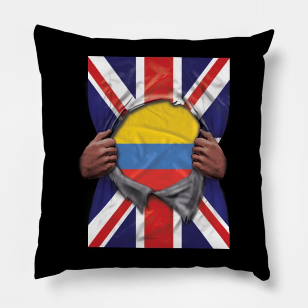 Colombia Flag Great Britain Flag Ripped - Gift for Colombian From Colombia Pillow by Country Flags