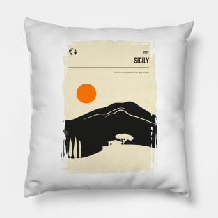 Sicily Italy Vintage Minimal Retro Travel Poster Pillow