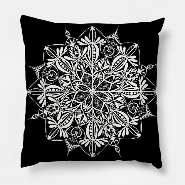 Mandala 1 - White Pillow by encikwolfe