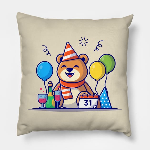 Happy New Year Cartoon Vector Icon Illustration Pillow by Catalyst Labs