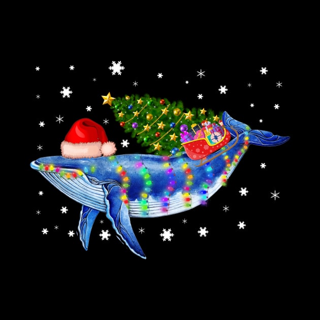 Blue Whale Christmas Color Lights Xmas Santa Hat Whale Gifts by Antoniusvermeu