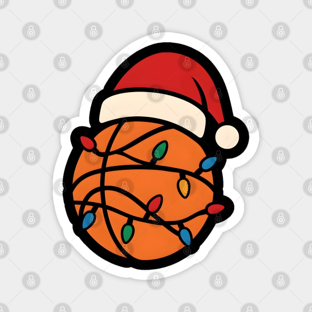 Christmas Basketball with Santa Hat and Lights Holiday Design Magnet by MakerMind8.2