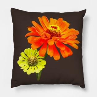 Zinnias - Orange Zinnia and Yellow Zinnia Pillow