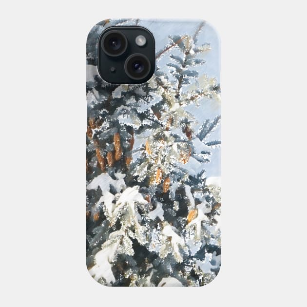 Spruce with the cones in the snow Phone Case by Evgeniya