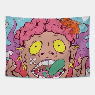 Super dope brain is on fire cartoon colorful illustration Tapestry
