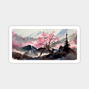 A landmark in a forest of sakura Magnet