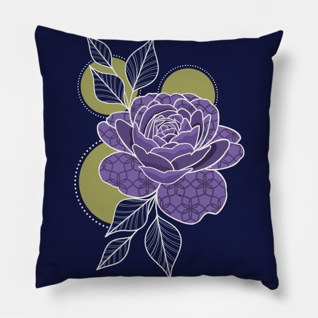 Grape and Olive Bloom Pillow by louddoodle