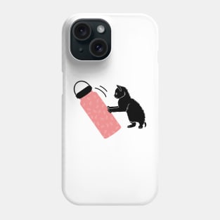 Black kitten and pink water bottle Phone Case