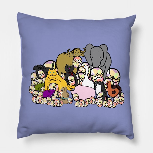 Cute Animals with Lots of Easter Eggs Pillow by ellenhenryart