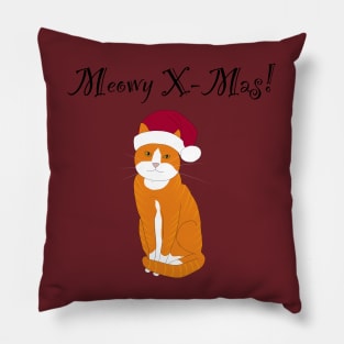 meowy X-mas santa hat - orange tabby Pillow