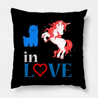 Alpaca Llama and Unicorn Love Pillow