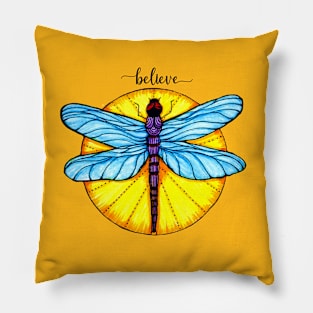 Believe Blue Dragonfly Pillow