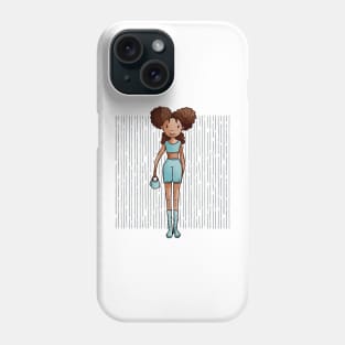 Cute dark skinned girl with a blue outfit and holding a purse in her hand Phone Case