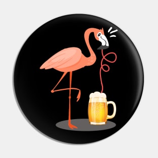 Flamingo Drinking Beer Summer Pin