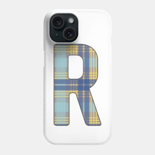 Monogram Letter R, Blue, Yellow and Grey Scottish Tartan Style Typography Design Phone Case