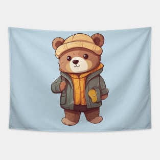 A cute teddy bear wearing street fashion Tapestry