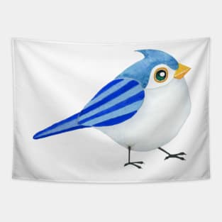 CUTE BIRD - Watercolor Painting Blue White Yellow Baby Bird Titmouse Chick Tapestry