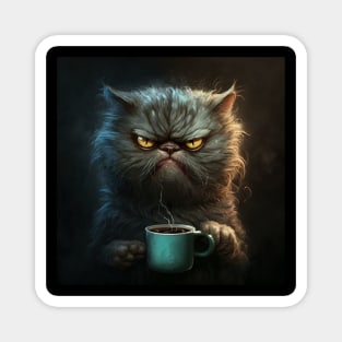 Funny Mean Looking Cat Drinking Coffee, Cat Lover Magnet