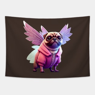 Cute Pug in Pink Fairy Costume - Adorable Dog in Whimsical Pink Fairy Outfit Tapestry