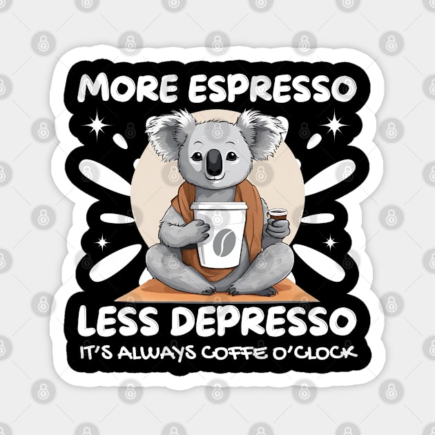 more espresso, less depress funny koala drinking coffee Magnet by YourSymphony