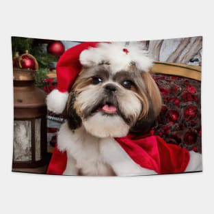 A Very Merry Shih Tzu Christmas In Santa Hat Tapestry