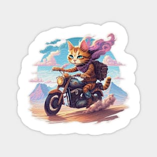 Cat riding a motorcycle in the desert Magnet