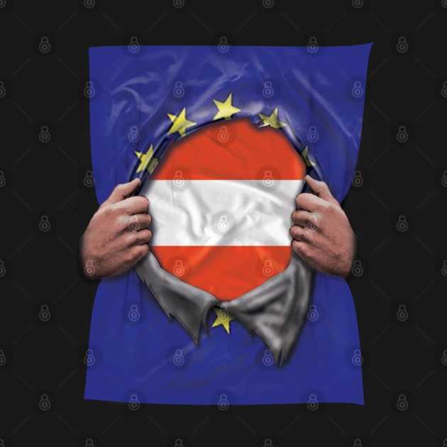 Austria Flag European Union Flag Ripped Open - Gift for Austrian From Austria by Country Flags