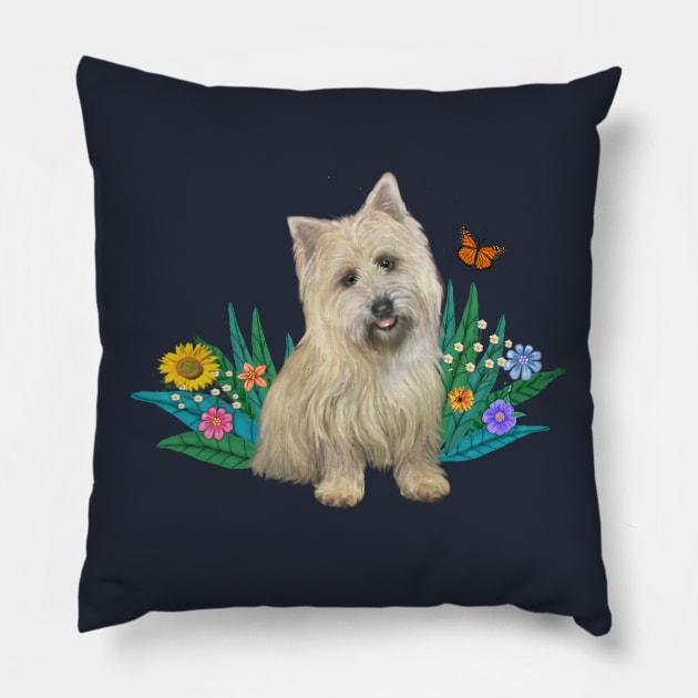 A Cairn Terrier Watches a Butterfly Pillow by Dogs Galore and More