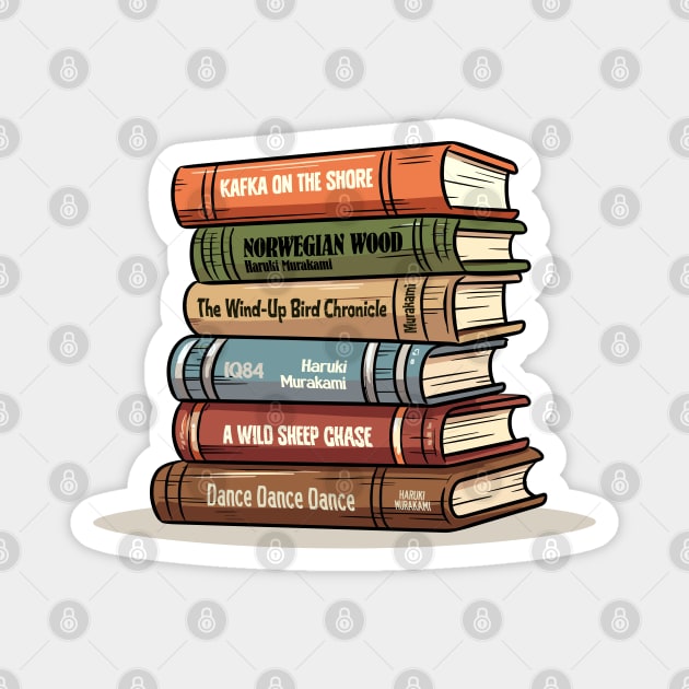 Haruki Murakami Book Stack - Book Lovers Gift Magnet by DankFutura