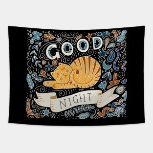 good night sleeping cat hand drawn Tapestry