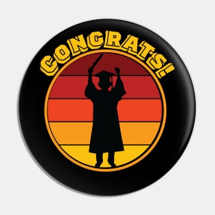 Congrats Graduation Boy Girl Male Female Cap Gown Retro Pin