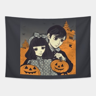 Halloween Couple with Pumpkin Tapestry