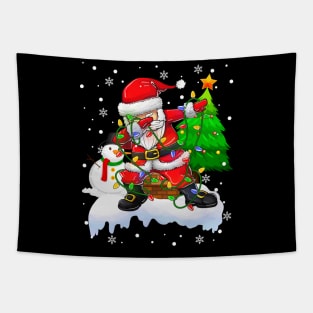 Santa Christmas Lights Dabbing Through The Snow Dabbing Santa Snowman Xmas Tapestry