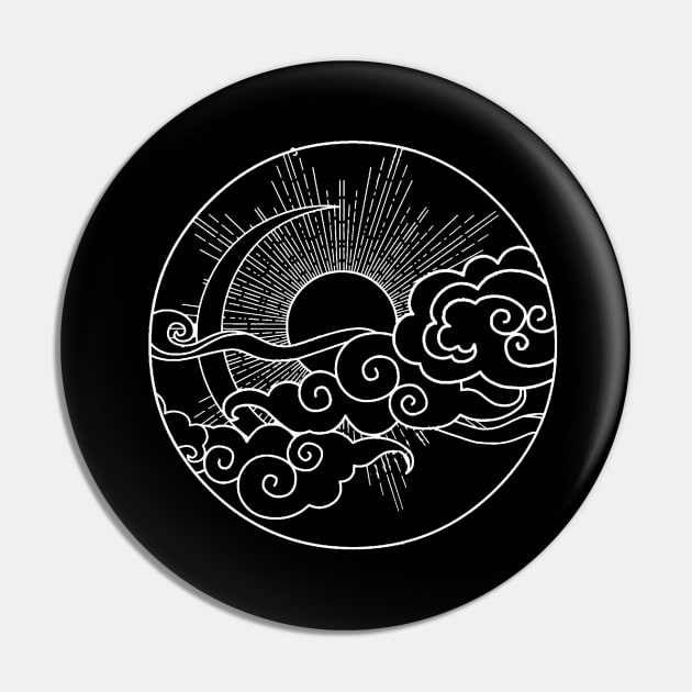 Sun and Moon Design Sky Night Nature Minimalist Circle Pin by ballhard