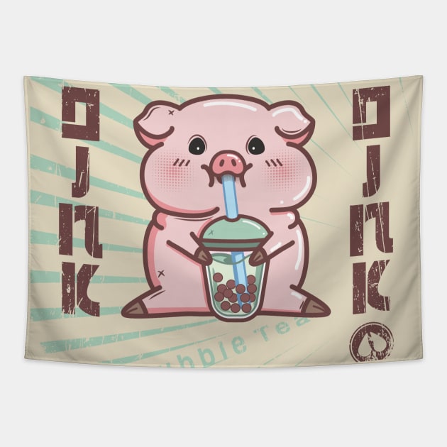 Pig with bubble tea Tapestry by InnerYou