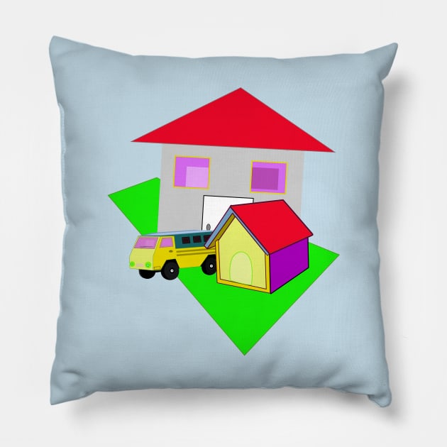 truck, dog house and flat Pillow by momomoma