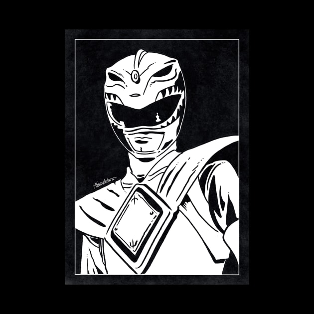 GREEN RANGER - Mighty Morphin Power Rangers (Black and White) by Famous Weirdos