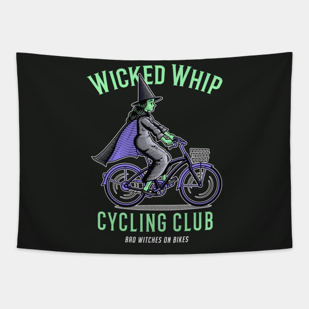 Funny Witch on Bicycle // Wicked Whip Cycling Club Tapestry by SLAG_Creative