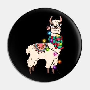 Funny Llama Wrapped in Christmas Lights Llama Lover Xmas Gift Pin