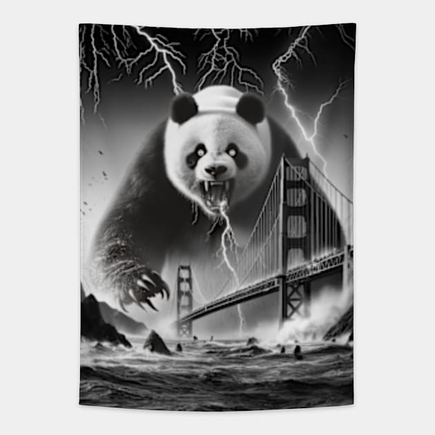 "Pandadoom": Terror at the Stormy Bridge Tapestry by Dec69 Studio