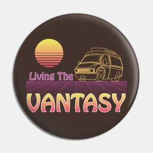 Vanlife Retro Living the Vantasy Yellow Camper Van sunset Pin