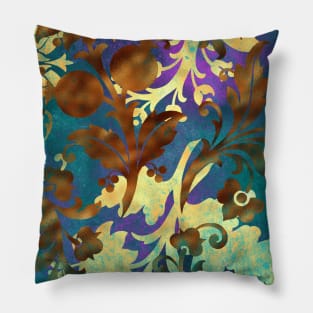 Jungle Floral Neck Gator Blue Gold and Brown Jungle Flowers Pillow