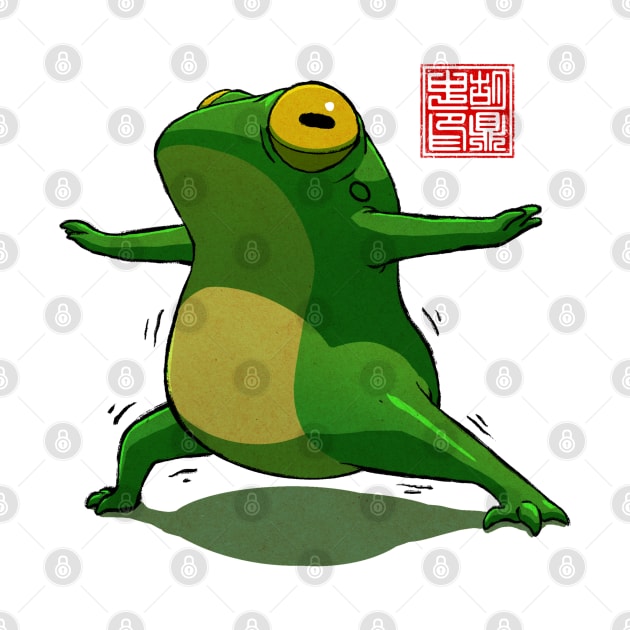 Yoga Frog Warrior One Pose by DingHuArt